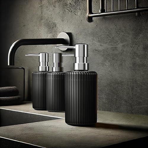 Miniatura 4 de Dispensador de jabón para baño, paquete de 2 dispensadores de jabón de manos de cocina, 12 onzas, dispensador de loción vacío de plástico negro mate