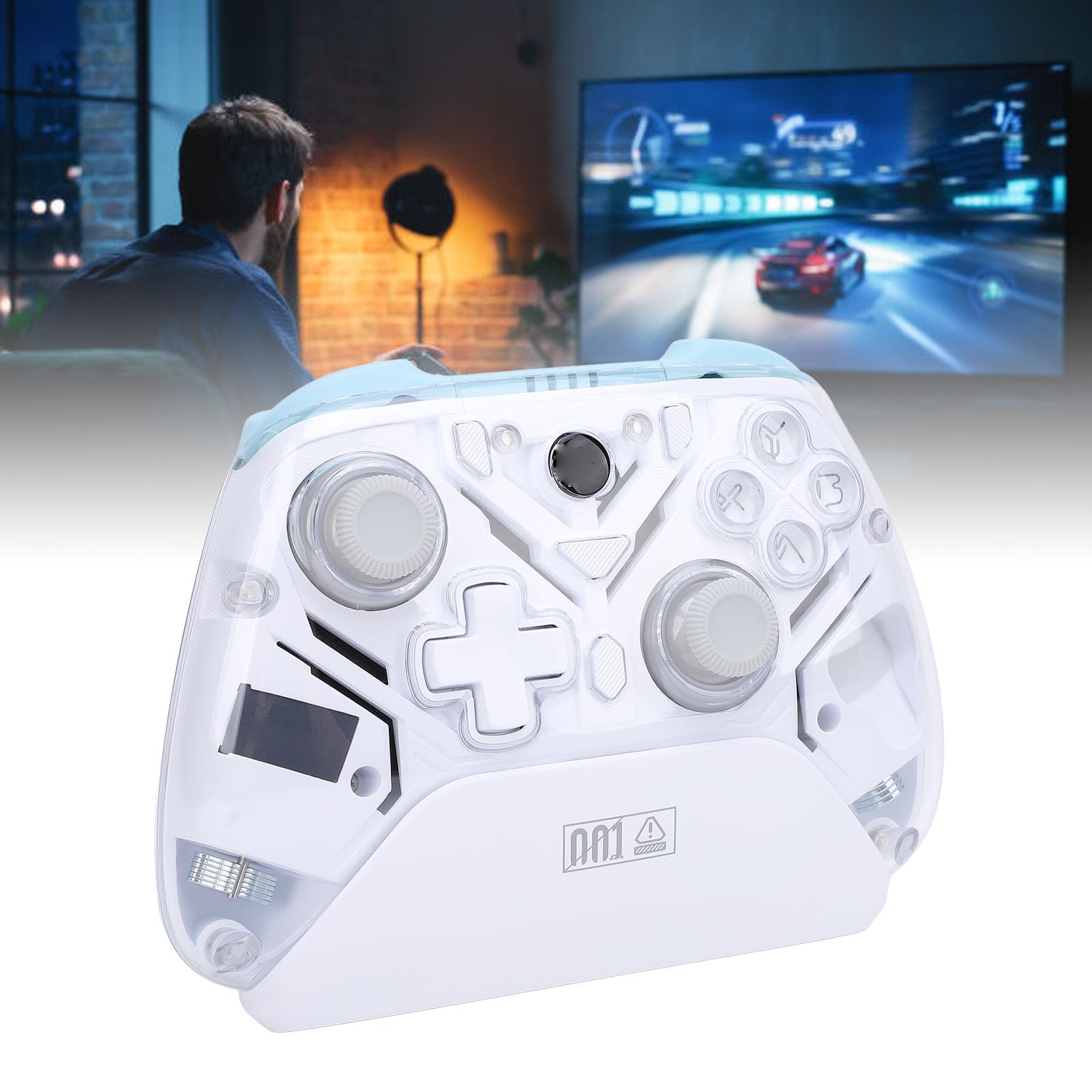 Controller per Videogiochi, Hall Trigger Anti Drift Joystick Giroscopio a 6 Assi Controller di Gioco Wireless APP Personalizzabile 5.3 per la Casa (WHITE)