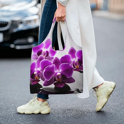 Miniatura 7 de VTCTOASY Bolsas de lona con estampado de orquídeas y mariposas moradas, bolsa de playa grande, bolsa de lona para el hombro, bolsas de compras