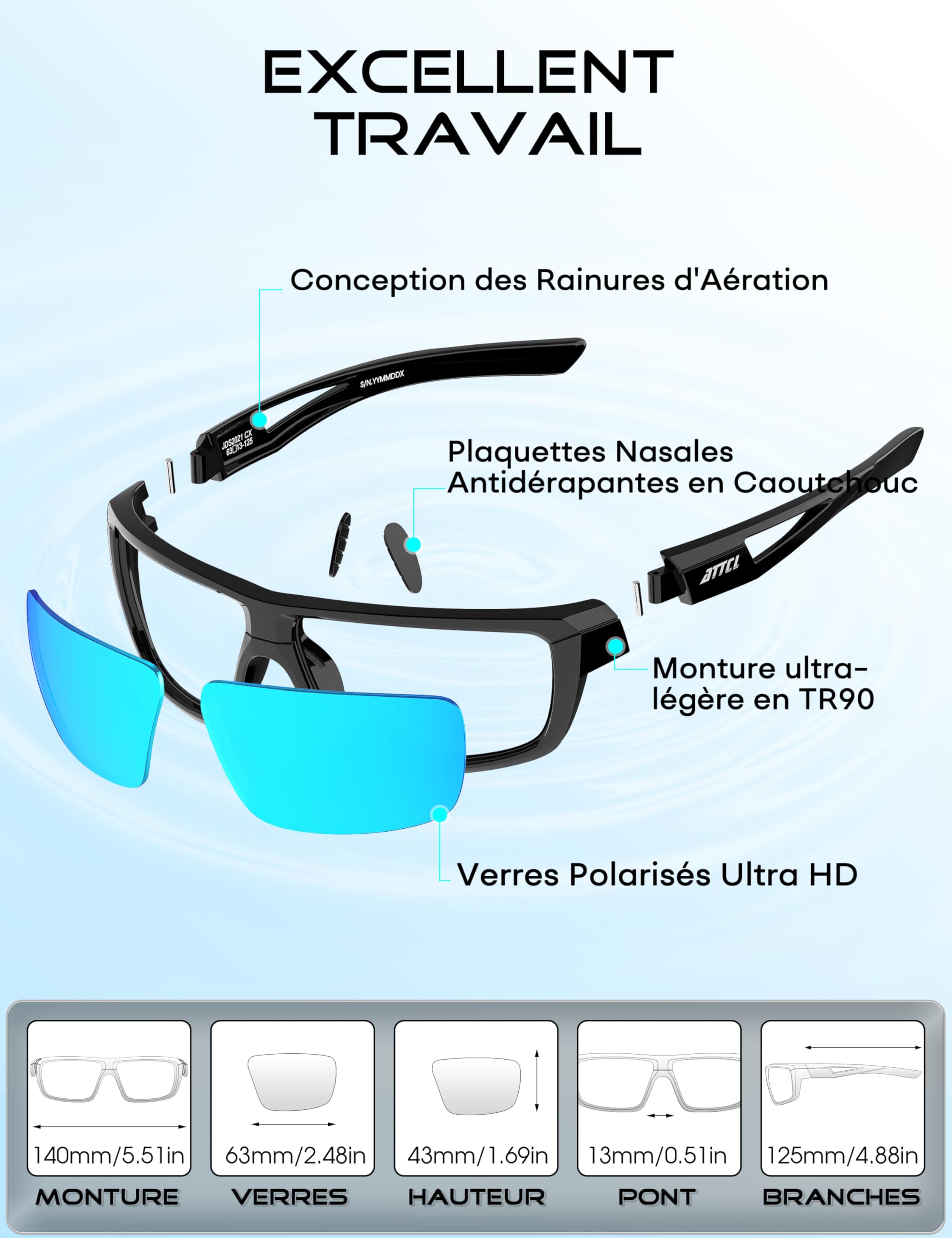 ATTCL Lunettes de Soleil Homme Polarisées: UV400 léger TR90 Monture Enveloppant Verres Miroir Sports Conduite Pêche Golf
