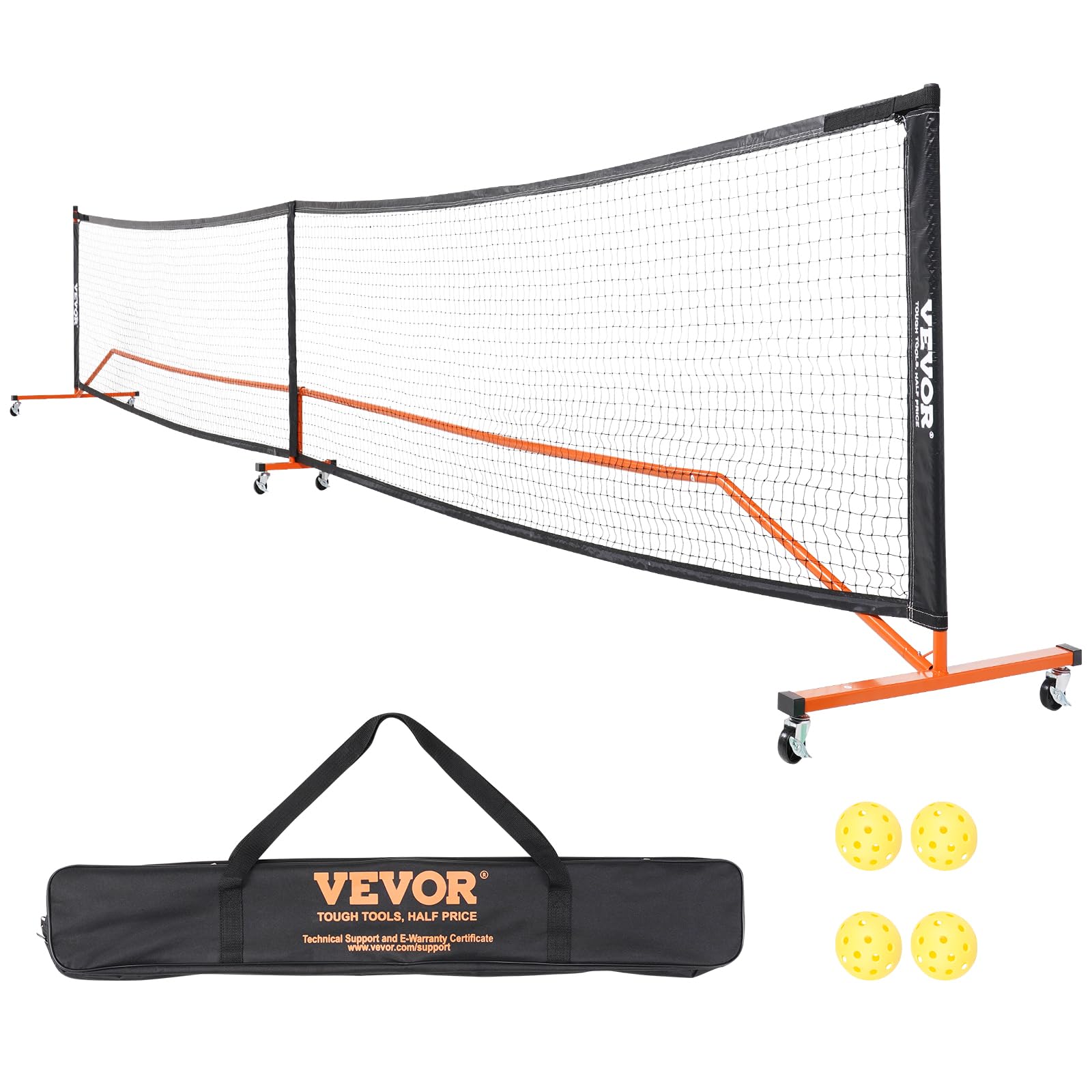 VEVOR Sistema de Red de Pickleball portátil, Red de tamaño Regulable de 672 cm con Bolsa, Ruedas y Bolas, Marco de Metal Estable Resistente a la Intemperie y Red de PE Fuerte, Juego al Aire Libre