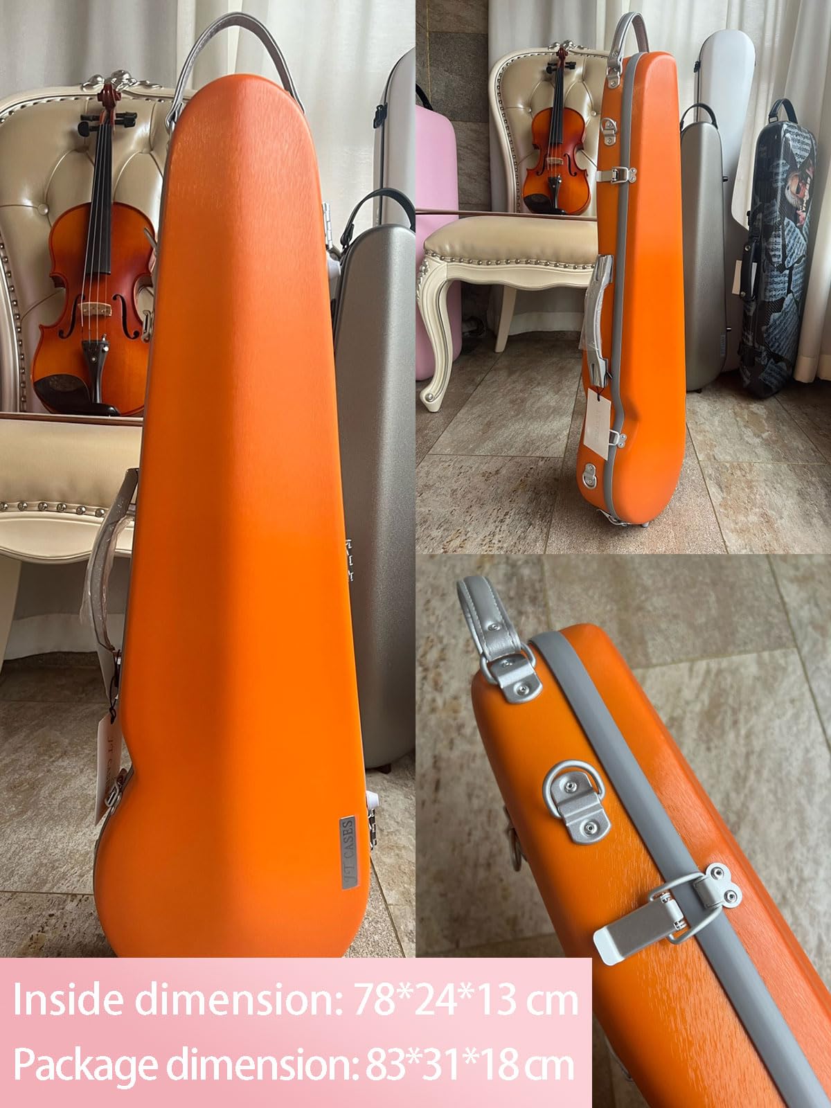 Estuche for violín, rígido, Ultraligero, de 1,6 kg, Fibra de Carbono y Material Compuesto aeroespacial, for violines 3/4 y 4/4, Color Naranja(A)