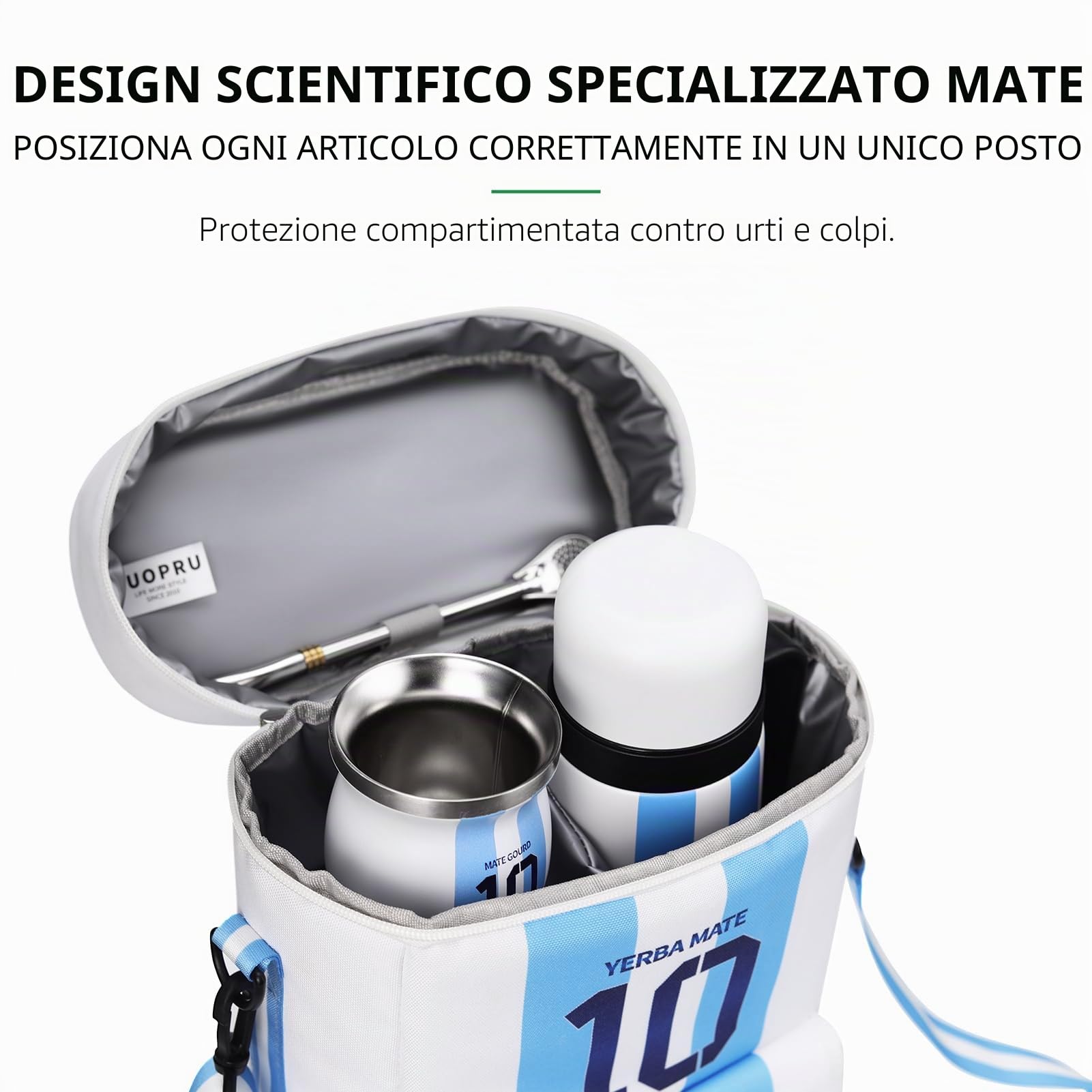 Cuopru Borsa Matera Premium per Yerba Mate Kit, Argentina Capitan NO.10 Borsa Tote Bag – Doppio strato impermeabile 2 tasche per bottiglie di vino borse portatili