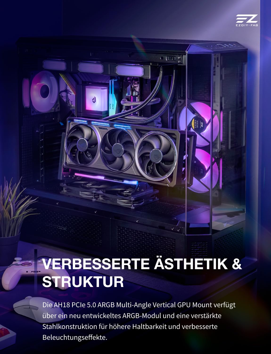 EZDIY-FAB AH18 PCIe 5.0 ARGB Multiwinkel Vertical GPU Mount Kit,Schwarz