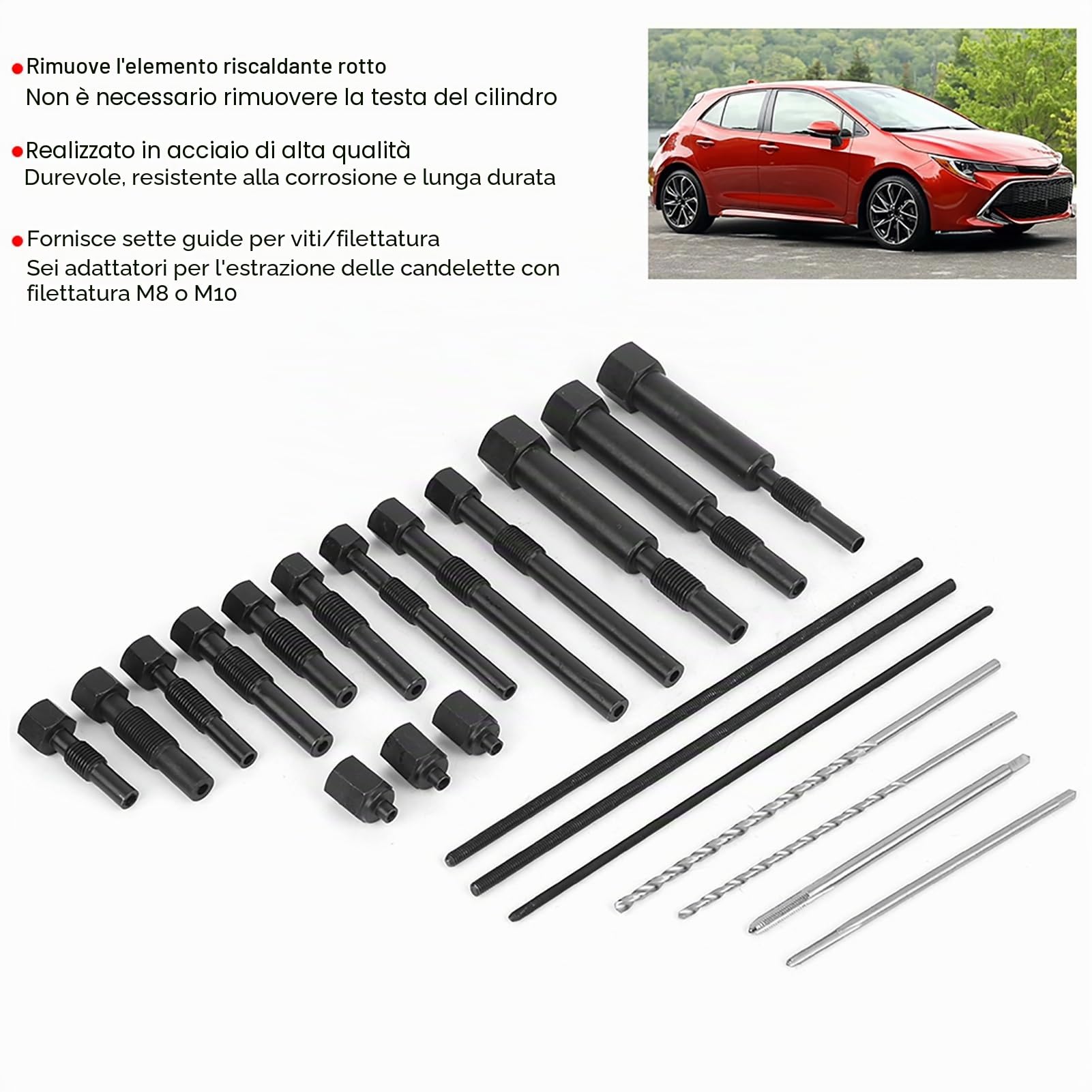 Kit per La Rimozione delle Candelette, Estrattore per La Rimozione delle Candelette Estrattore Elemento Riscaldante Elettrodi Foratura Maschiatura M8 M10