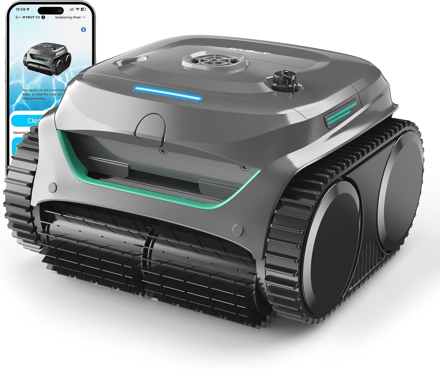WYBOT C2 Robotic Pool Cleaner, Cordless Pool Vacuum for Inground Pools up to 2152 Sq.ft, Dual Filtration, Powerful Suction, Wall Climbing & Waterline Cleaning, Lasts 180Mins in Echo Mode