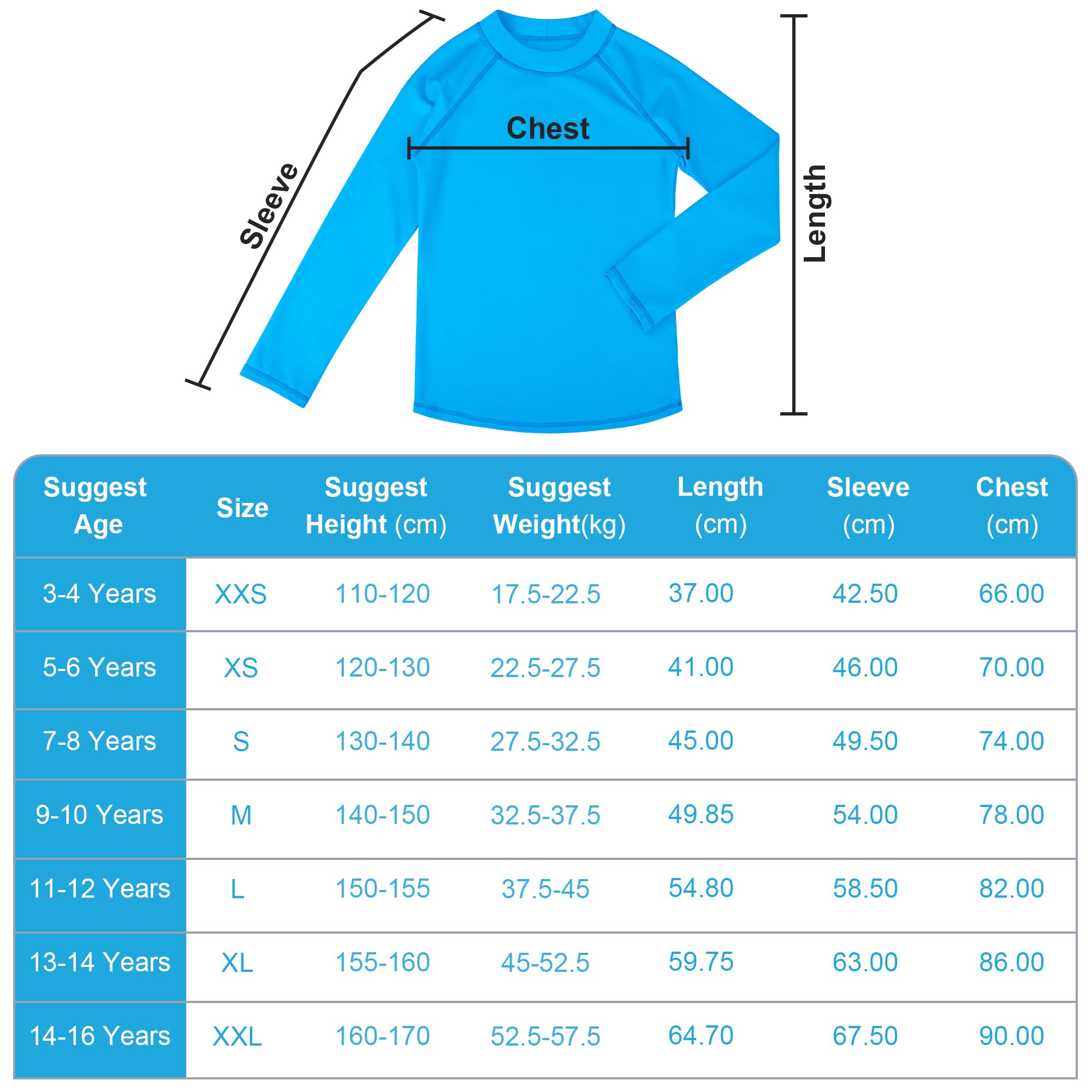 BIG ELEPHANT Paquete de 3 Camisetas de natación para niños con protección Solar UPF 50+ de Manga Larga para niños y niñas
