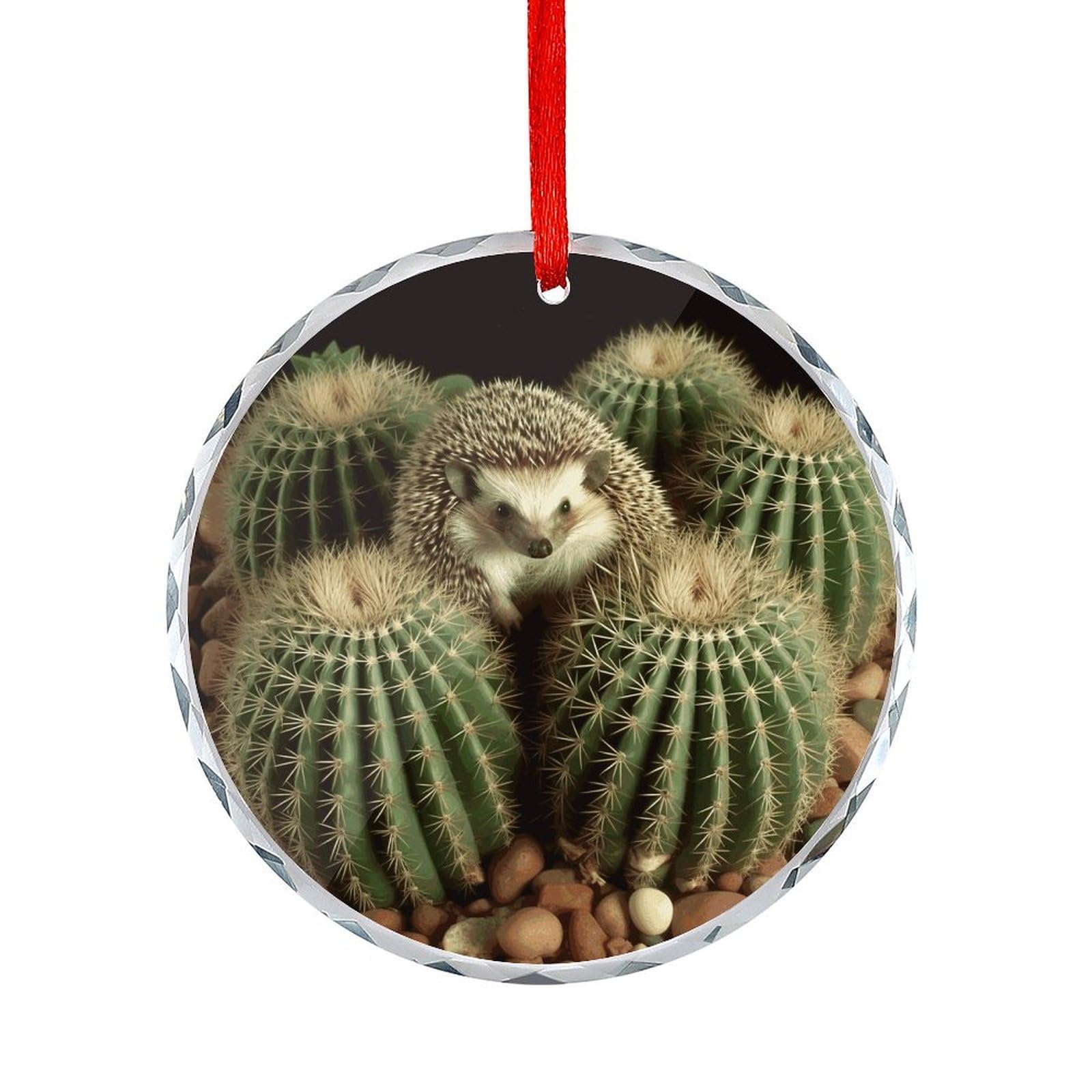 Btcowzrv Style Hedgehogs Cactus Round Ornament Hanging Pendant Decor