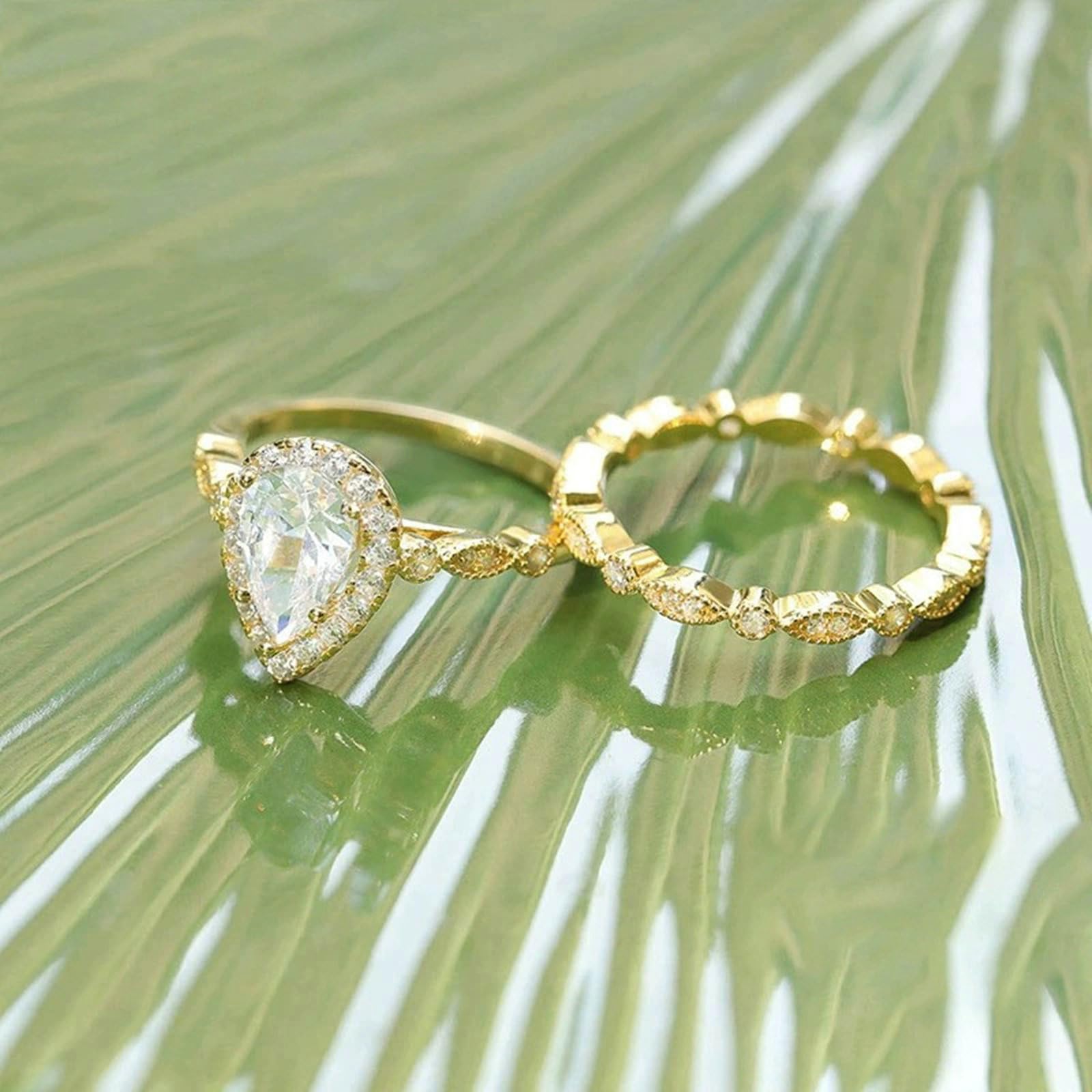Gualiy Obrączki ślubne, srebro próby 925, damskie obrączki ślubne, pierścionki przyjaźni, zestaw 2 pierścionków 6 x 9 mm, 1,5 ct, cyrkonia, rozmiar 47-62