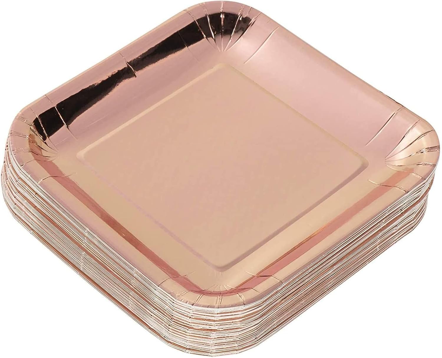 Get Special Price Disposable Plates - 48-Pack Square Paper Plates Party Supplies for Appetizer, Lunch, Dinner, and Dessert, Birthday Party, Metallic Rose Gold Foil, 7 x 7 Inches