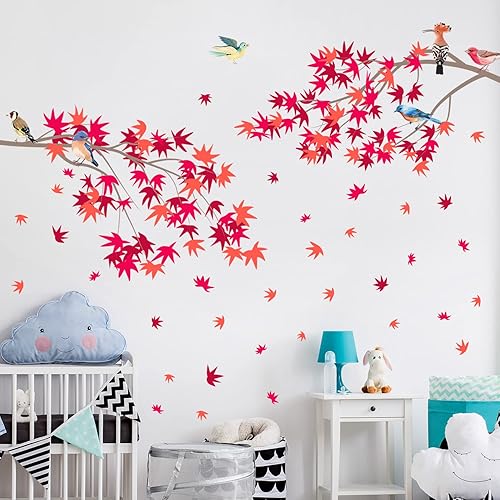 Miniatura 7 de Calcomanías de pared de hojas de arce otoñales, calcomanías de pared de hojas de arce rojas, despegar y pegar, ramas de árbol de arce de otoño, arte