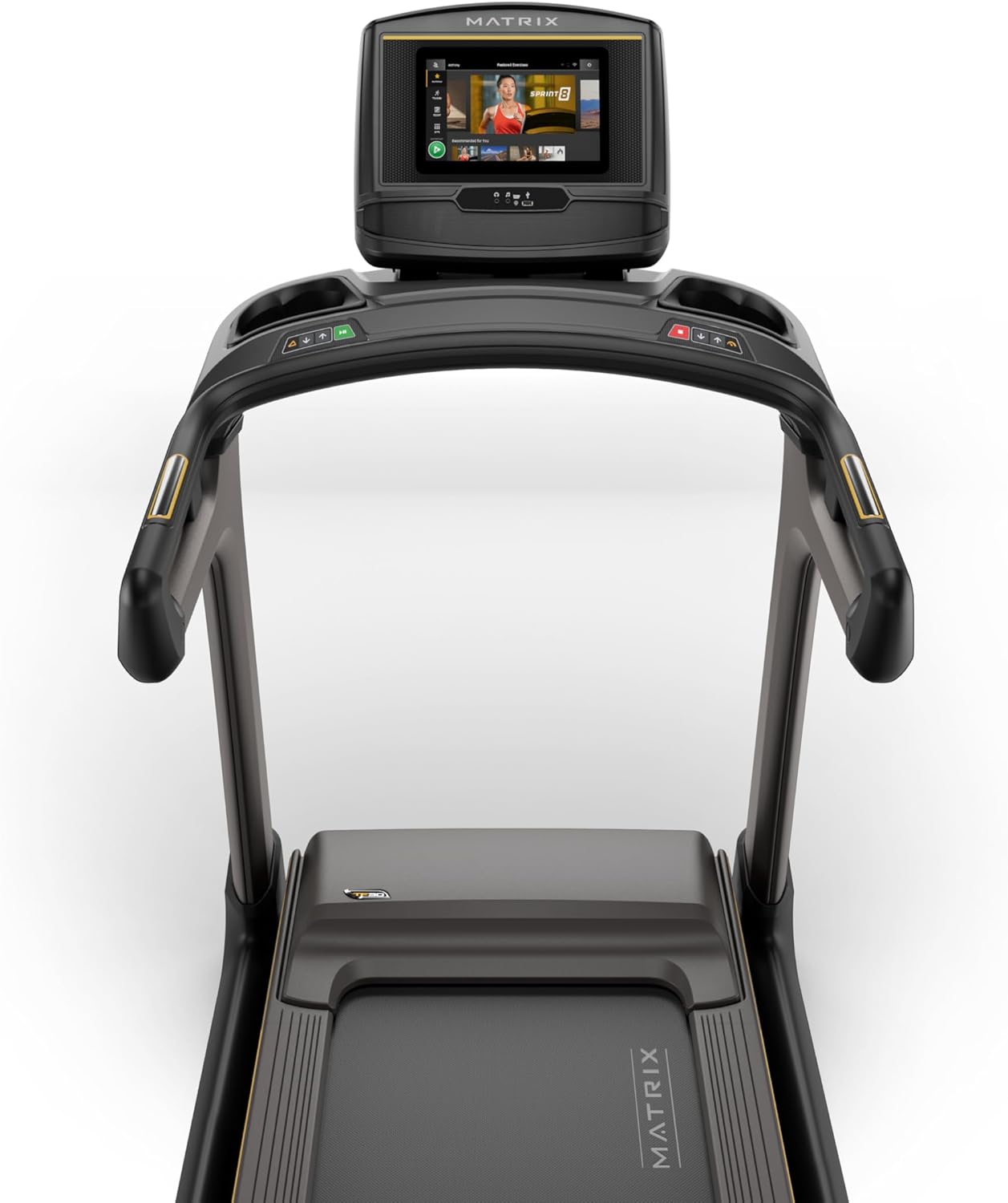 Treadmill console with emergency stop button