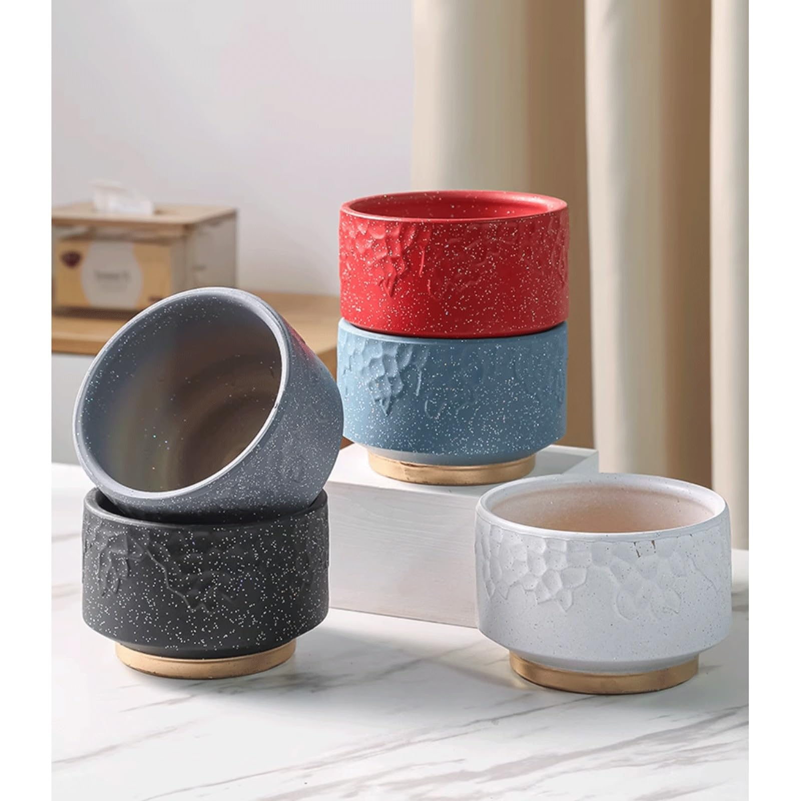 Dekoracyjna ceramiczna doniczka na kwiaty, nowoczesna glazurowana doniczka z otworem drenażowym i spodkiem, nordycka prosta donica na sukulenty, storczyki, zioła, kaktusy, patio (czarna, L)