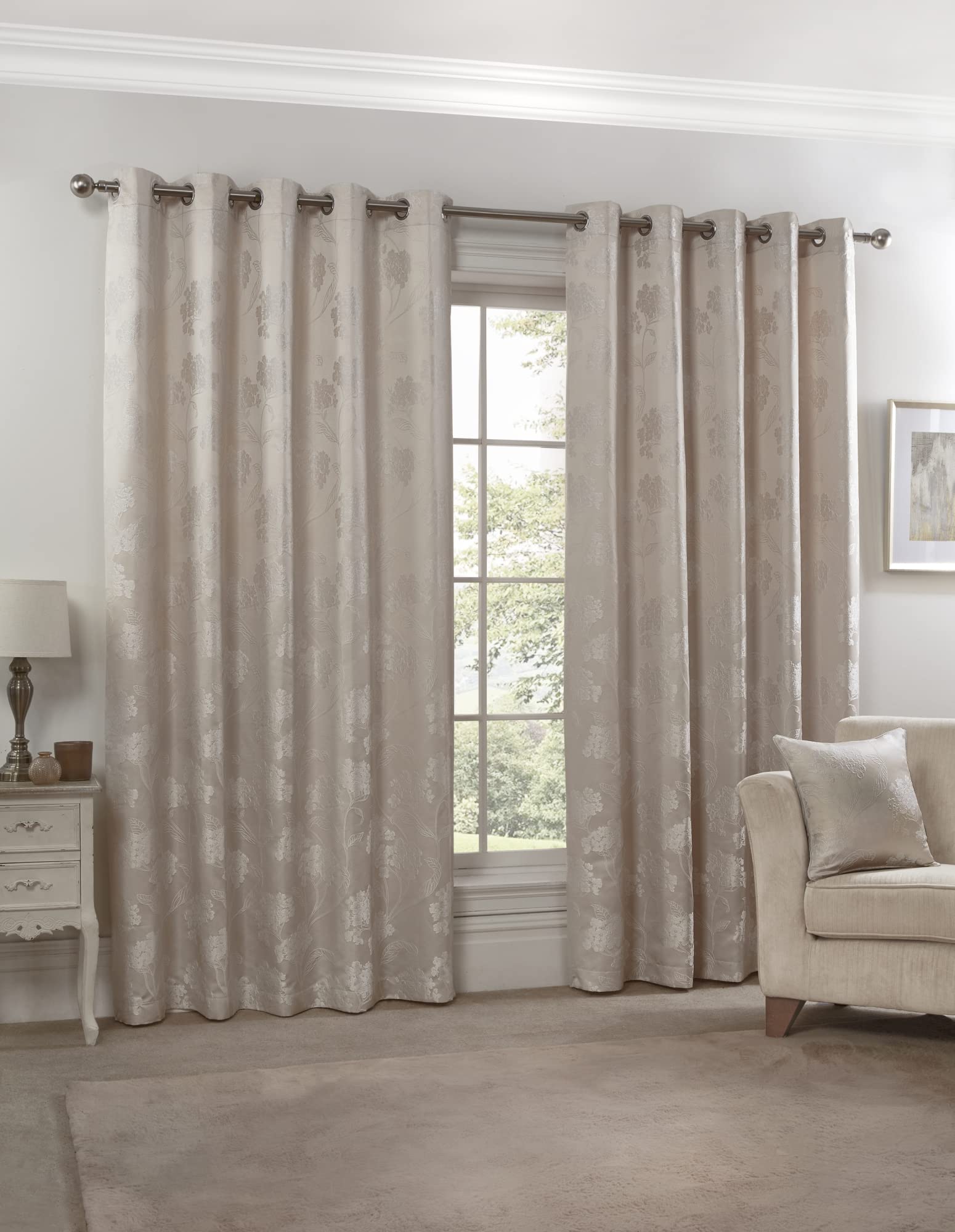 Julian Charles Cream Blossom Lined Eyelet Jacquard Curtains - W 168Cm (66") X L 183Cm (72")