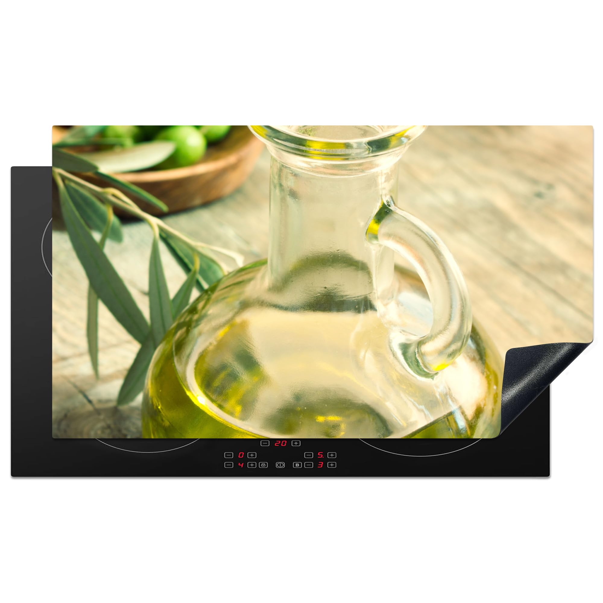 KitchenYeah© Induction Hob Protector Mat 20.3"x35.3" / 89.6x51.6 cm Cooker Top Protectors Cover Ceramic Covers Electric Hobs Vinyl Jug - Glass - Wood - Green