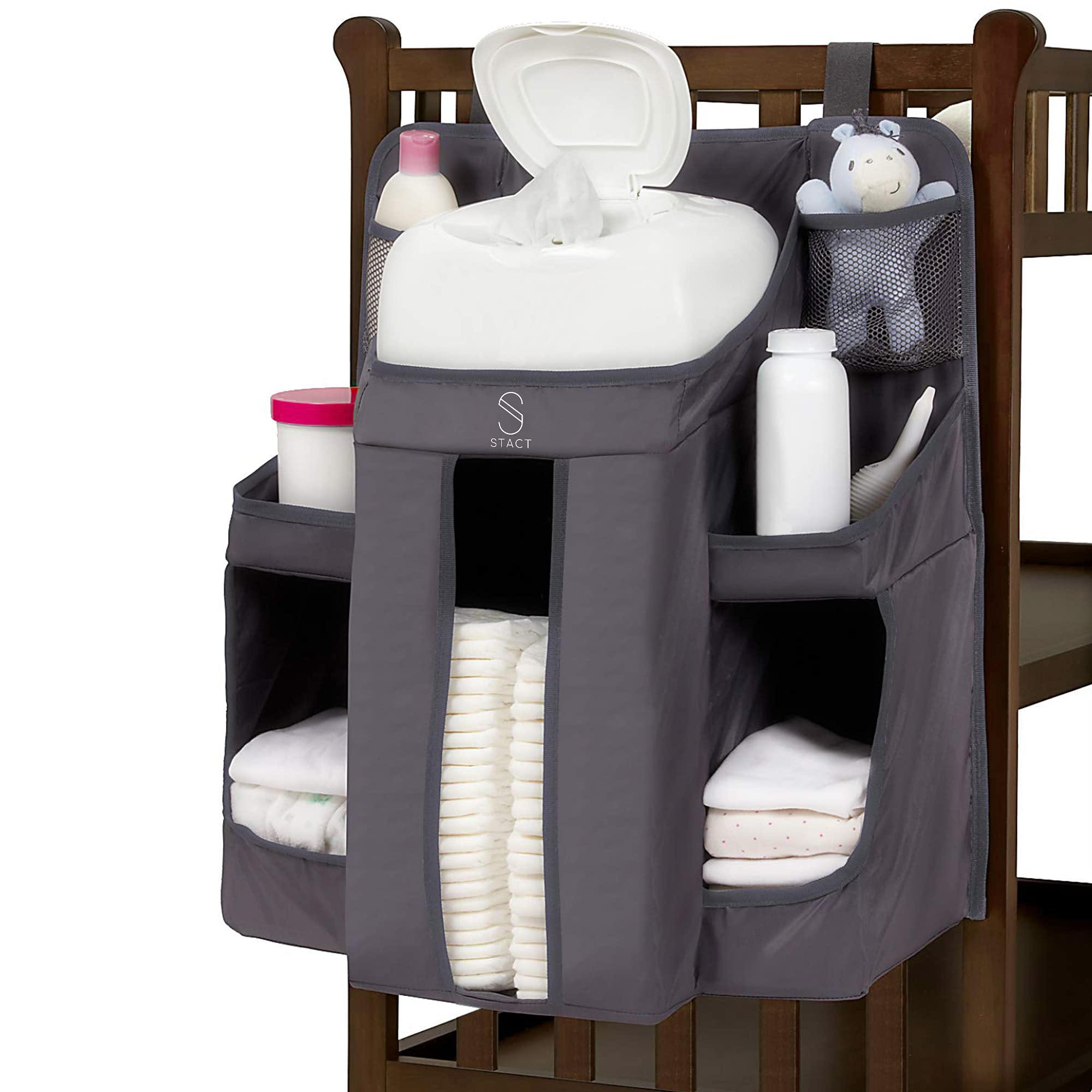 Hanging Diaper Caddy Organizer for Changing Table and Crib – Diaper Stacker, Cady & Crib Organizer for Baby Essentials – Nursery Closet Organizer for Cribs