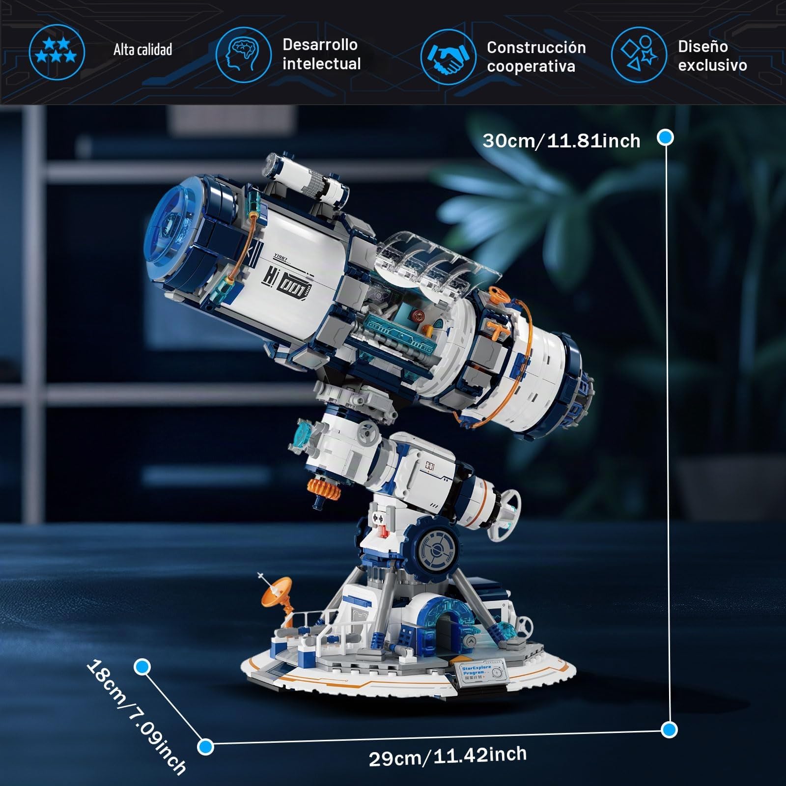 Juego de bloques de construcción telescópicos con luces, telescopio espacial, bloques de construcción, juguetes para decoración de habitaciones, regalo para adultos, niños, niñas