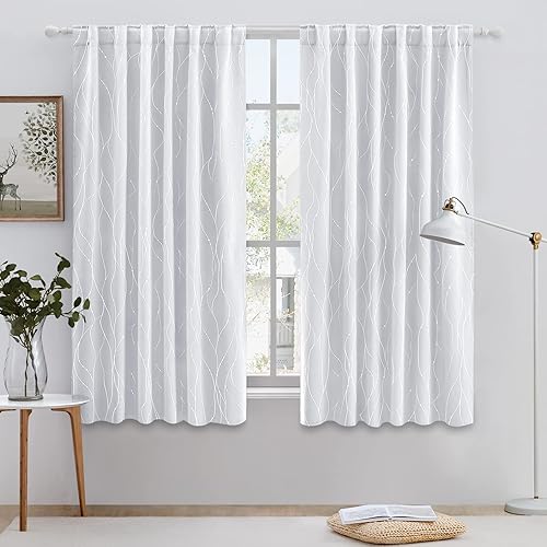 Miniatura 2 de HOMEIDEAS Cortinas opacas de color gris claro de 52 x 63 pulgadas de largo, 2 paneles de línea ondulada plateada con puntos impresos, pestaña