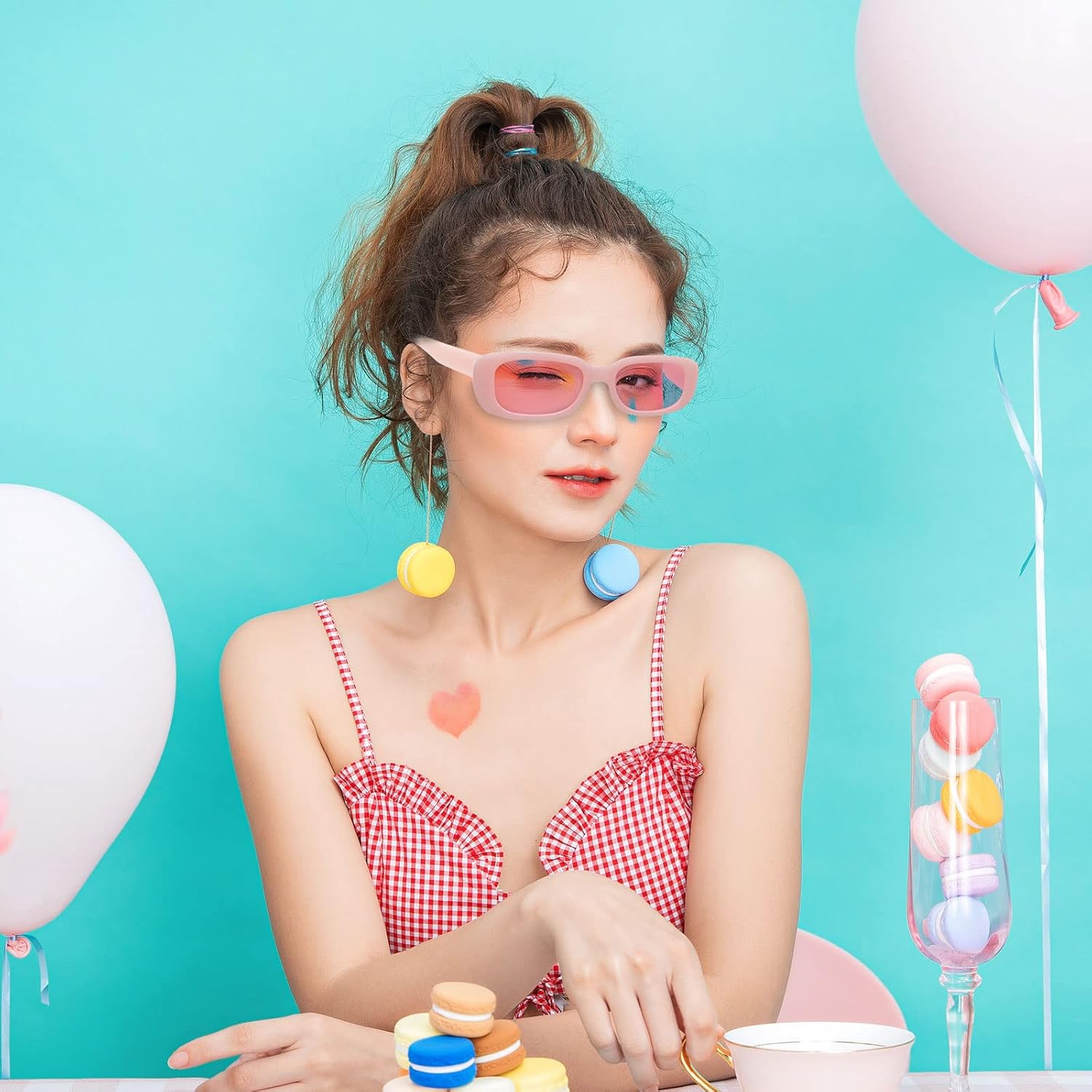 Pibupibu 8/20 Pack Colorful Small Rectangle Party Sunglasses Bulk, Vintage Narrow Square Y2K Glasses for Women Men - Image 2