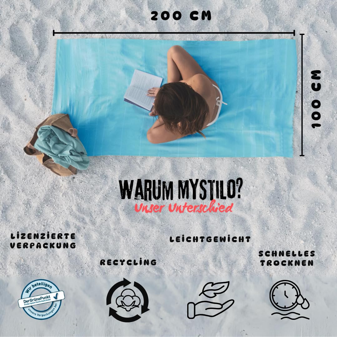 Asciugamano da bagno turco in 100% cotone riciclato, durevole e naturale, telo da sauna, telo da spiaggia, telo doccia, asciugamano da bagno, asciugamano da yoga, 100 x 200 cm, colore blu