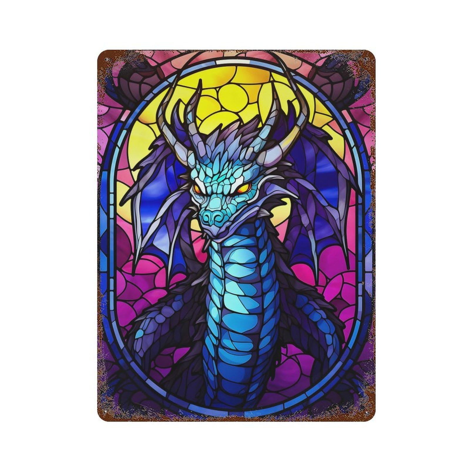Skeleton Dragon Stained Gl 15.7"x11.8" Vintage Metal Tin Sign, Novelty Wall Decor for Basement, Hobby Room And Garage Decor