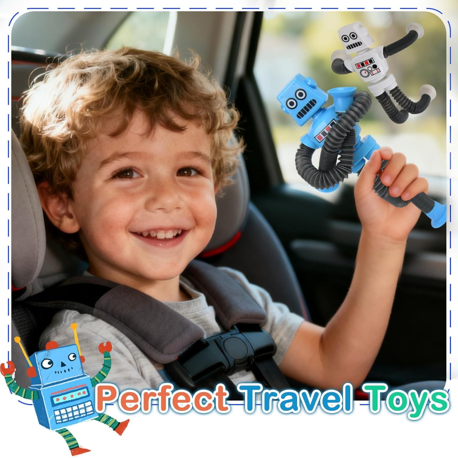 Pop Tubes Fidget Toys, 4-Pack Telescopic Suction Cup Toy for Kids Toddlers, Animal Autism Sensory Toy for Grandkids, Funny Stocking Stuffers for Christmas Birthday Gift (Robot)