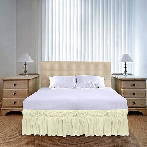 Miniatura 12 de Falda de cama con volantes envolvente con cinturón elástico ajustable, caída de 14 pulgadas, fácil de poner y quitar, mezcla de volantes de polvo