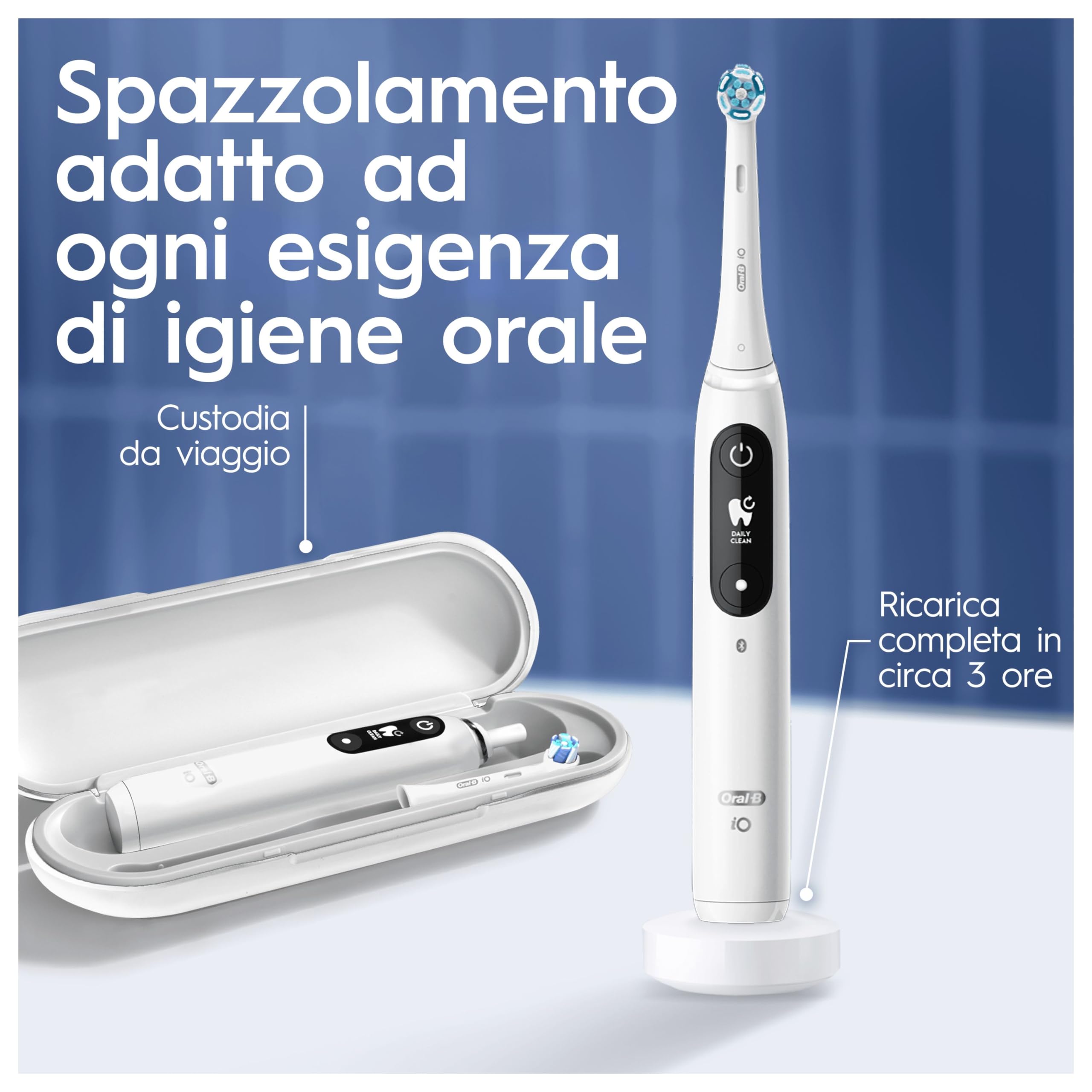 Oral-B Spazzolino Elettrico Ricaricabile iO 7 Bianco, 3 Testine Di Ricambio, 1 Custodia Da Viaggio. 1 Spazzolino