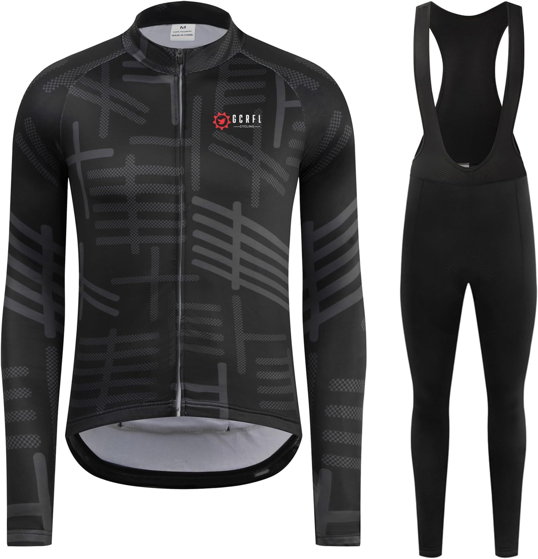 Winter Cycling Jersey Sets Thermal Fleece Bike Jersey + Bib Pants, Long Sleeve Cycling Clothing Sets for Man