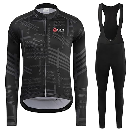 GCRFL Winter Cycling Jersey Sets Thermal Fleece Bike Jersey + Bib Pants, Long Sleeve Cycling Clothing Sets for Man (Black, L)