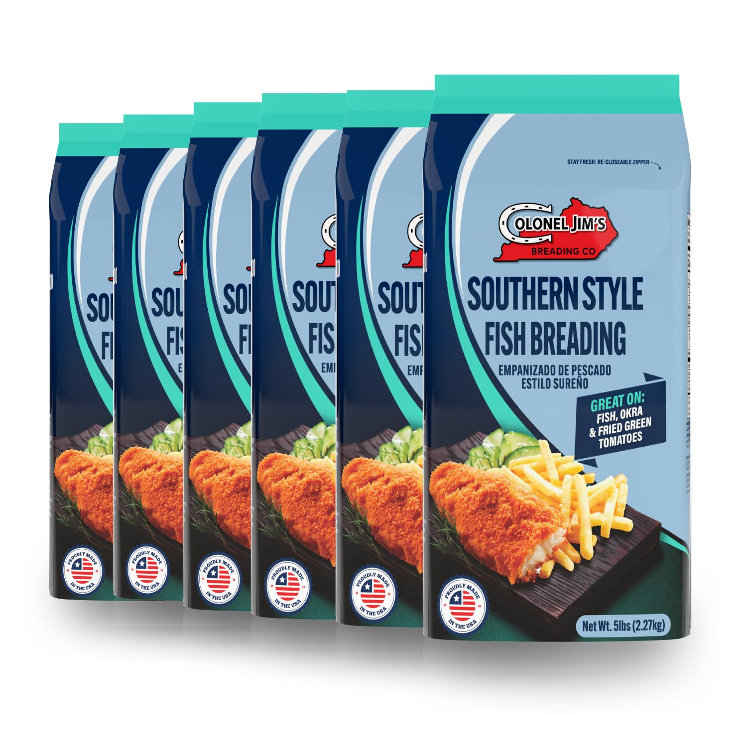Colonel Jim's Southern Style Fish Breading, 5 lb Bags (Case of 6) - Cornmeal Fish Fry Coating for Crispy Fried Fish - Professional Restaurant-Quality - Made in USA