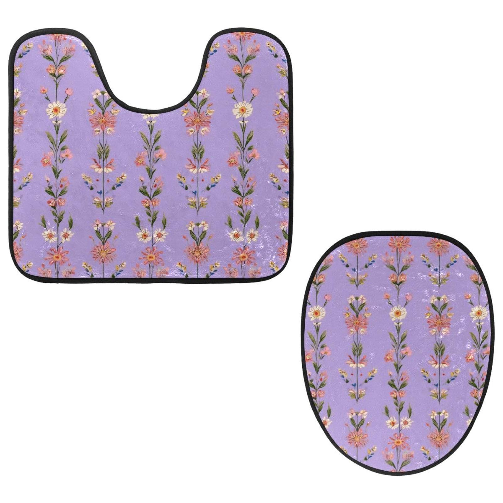 2 Pieces Flannel Toilet Contour Mat and Toilet Lid Cover, Soft Toilet Lid Cover Set Machine Washable Non Slip Contour Mat for Bathroom Decor Accessories