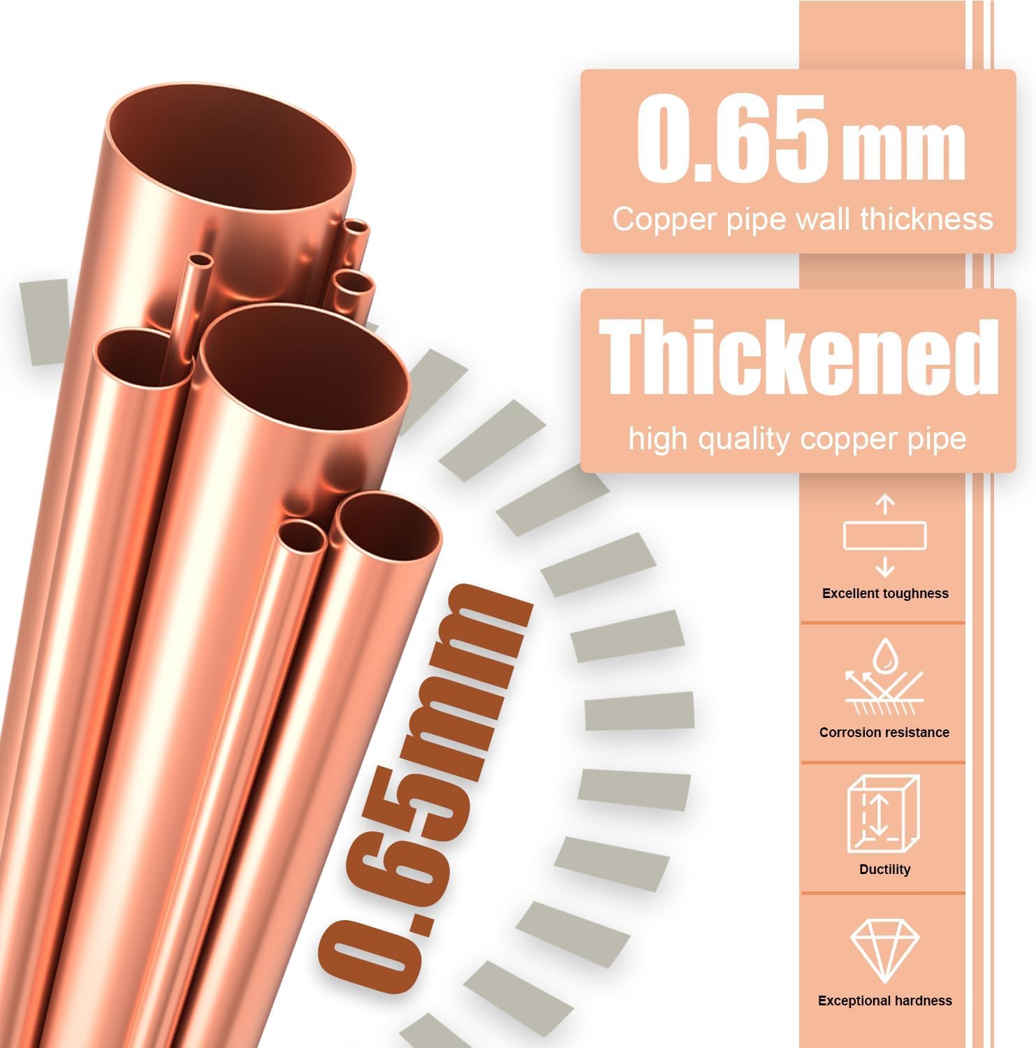 Wostore 2x 5m 1/4"+3/8" Zoll Kupferleitungen Kältemittelleitungen Isoliert Kupferrohr für 9000 Montage-Kit