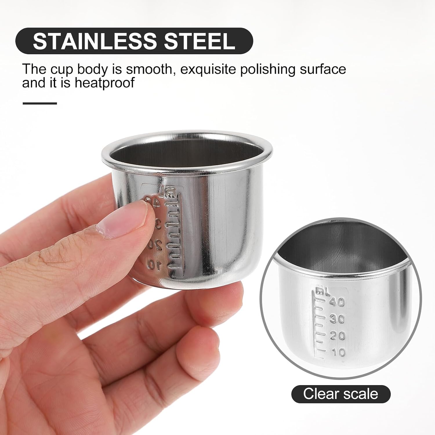 4pcs Stainless Steel Medication Measuring Cups 40ml with Scale, Hospital Grade 201 304 Stainless Steel, Precision Liquid Measuring Tools for and Laboratory Use