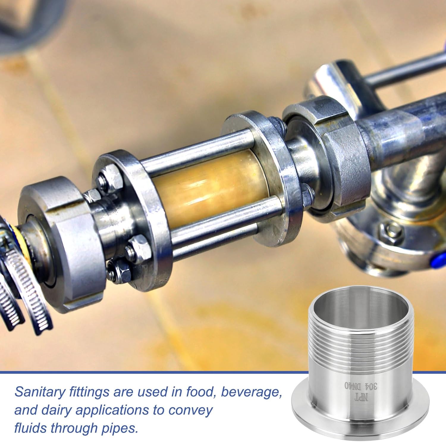 uxcell Sanitary Male Threaded Pipe Fitting 1.5" NPT Male to 2" Three Clamp Ferrule OD 64mm 304 Stainless Steel Sanitary Pipe Fittings Adapter with Silicone Gasket