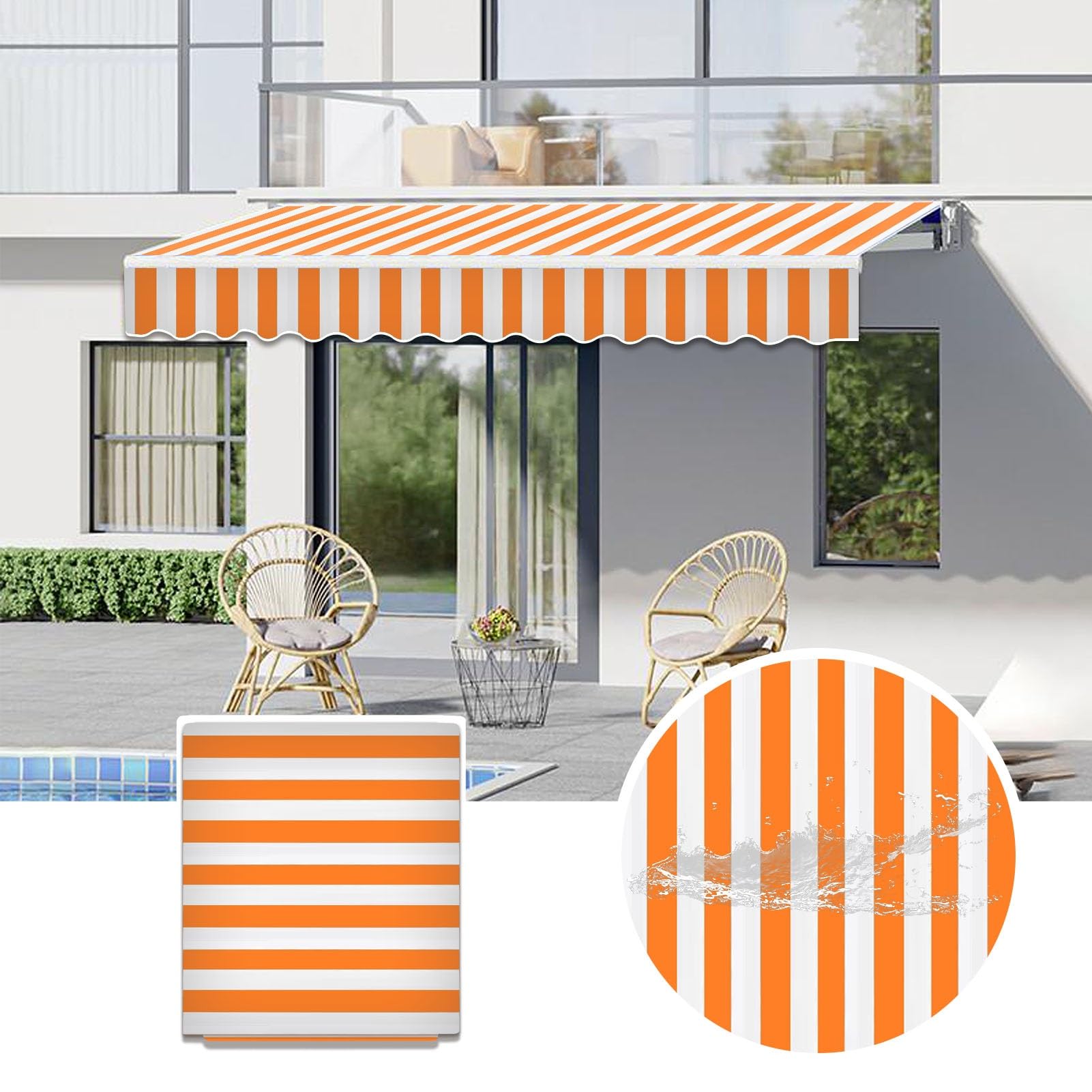 Commercial Patio Awning Top Replacement Fabric| 100% Polyester Sunshade Shelter with UV & Water-Resistant Fabric for Deck, Balcony, Yard, Coffee,Customizable(Orange White Stripes,19.6x11.5ft)