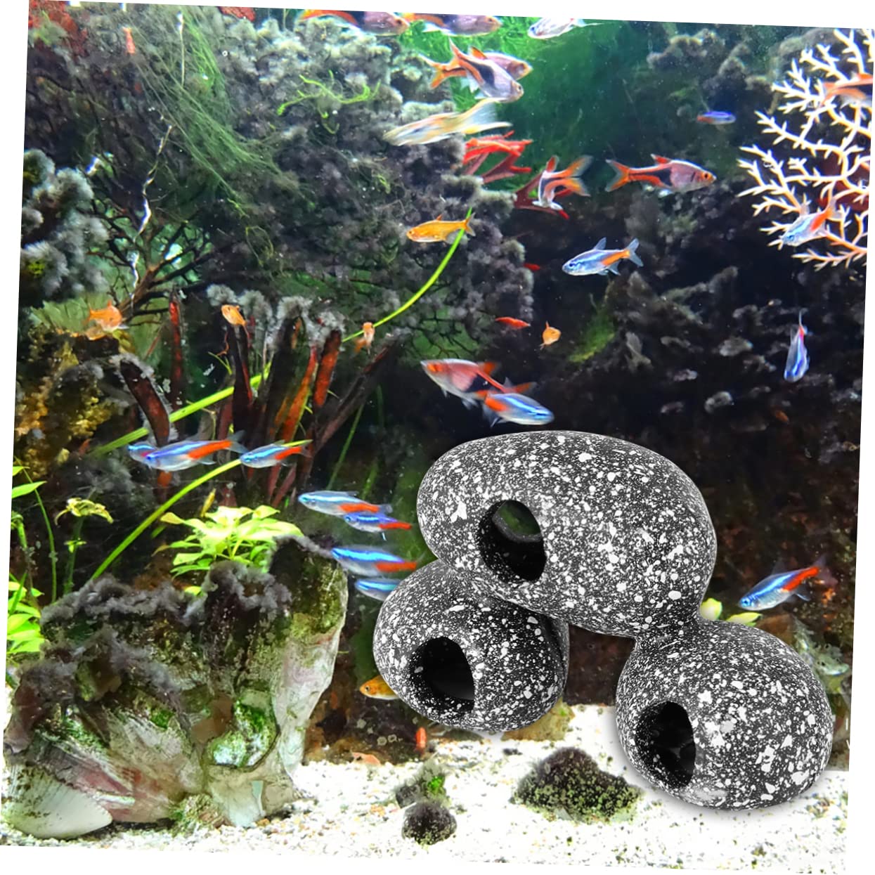 YARNOW 3 Pièces Cichlid Tank Aménagement Paysager Reptile Hideaway Fish Hideout Pond À L'Intérieur De L'Aquarium Gravier Affiche Poisson Lampe Air Aquarium Stand Cave Tortue