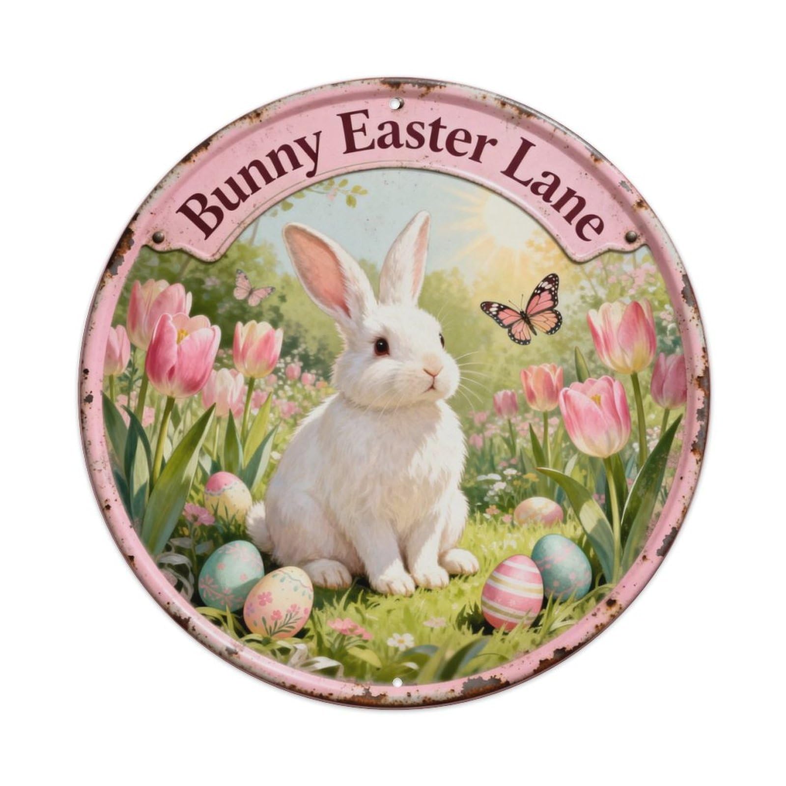 Bunny Easter Lane Metal Tin Sign Plaque