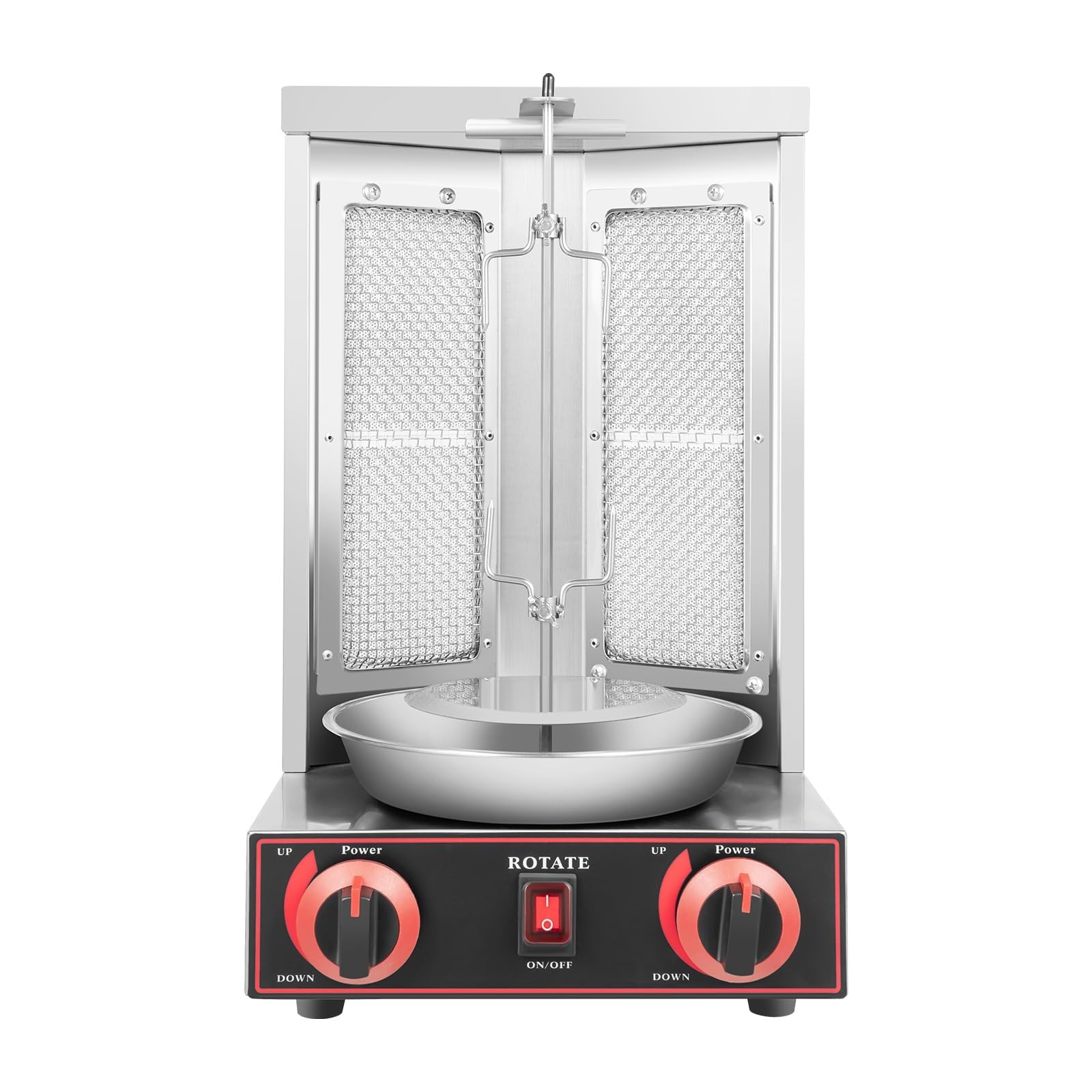 Máquina De Kebab Shawarma, Doner, Parrilla Horno Asador Gas, Giroscópica Vertical Con 2 Tubos Calentamiento Y Bandeja Recolectora Carne(Silver)