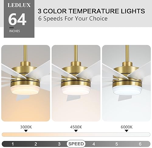 Miniatura 3 de Ventilador de techo con motor CC de 65 pulgadas con luz, control remoto de 6 velocidades, motor reversible, moderno ventilador de techo de 9 aspas