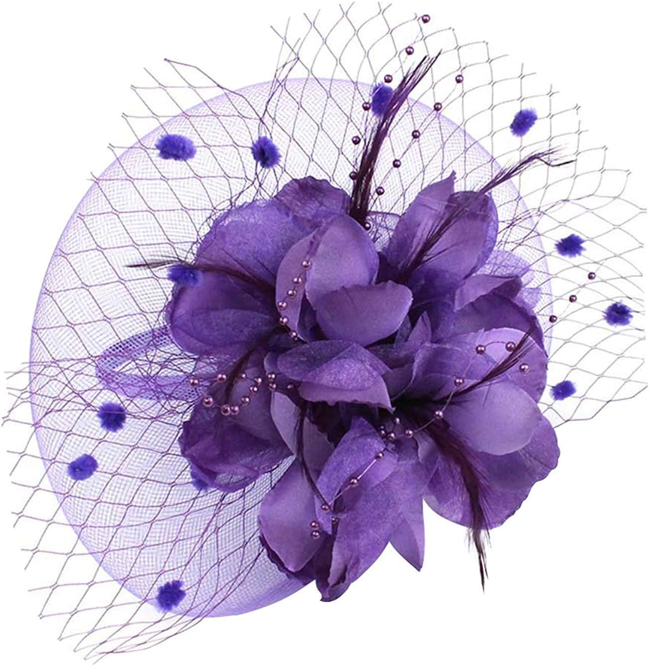 Charming Big Flower Headband Netting Mesh Hair Band Cocktail Party Fascinator Purple