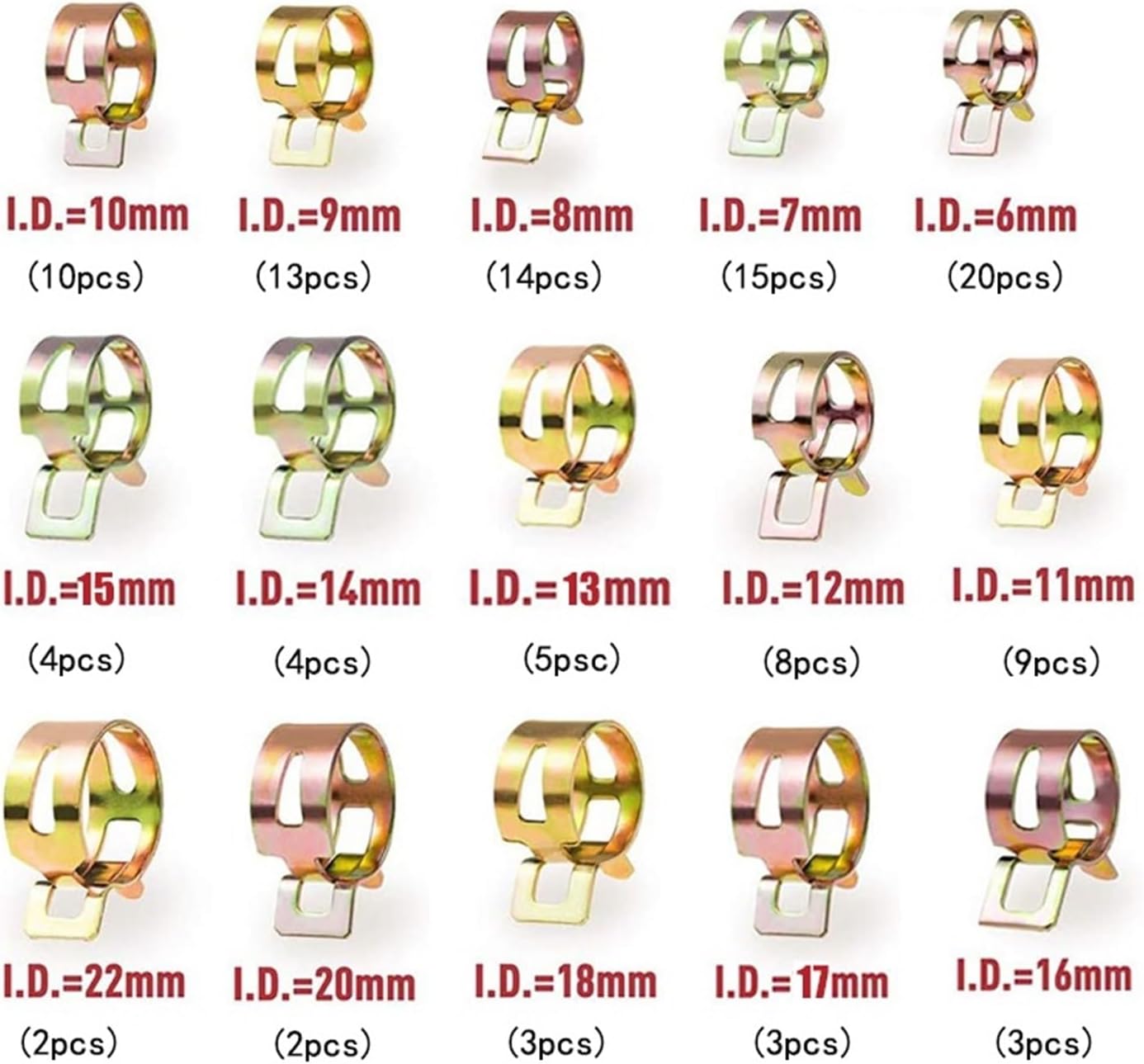 115Pcs Spring Hose Clamp 6mm-22mm Zinc Plated Fuel Oil Clips Water Pliers Automobile Motorcycle Pipe(115Pcs With Plier)