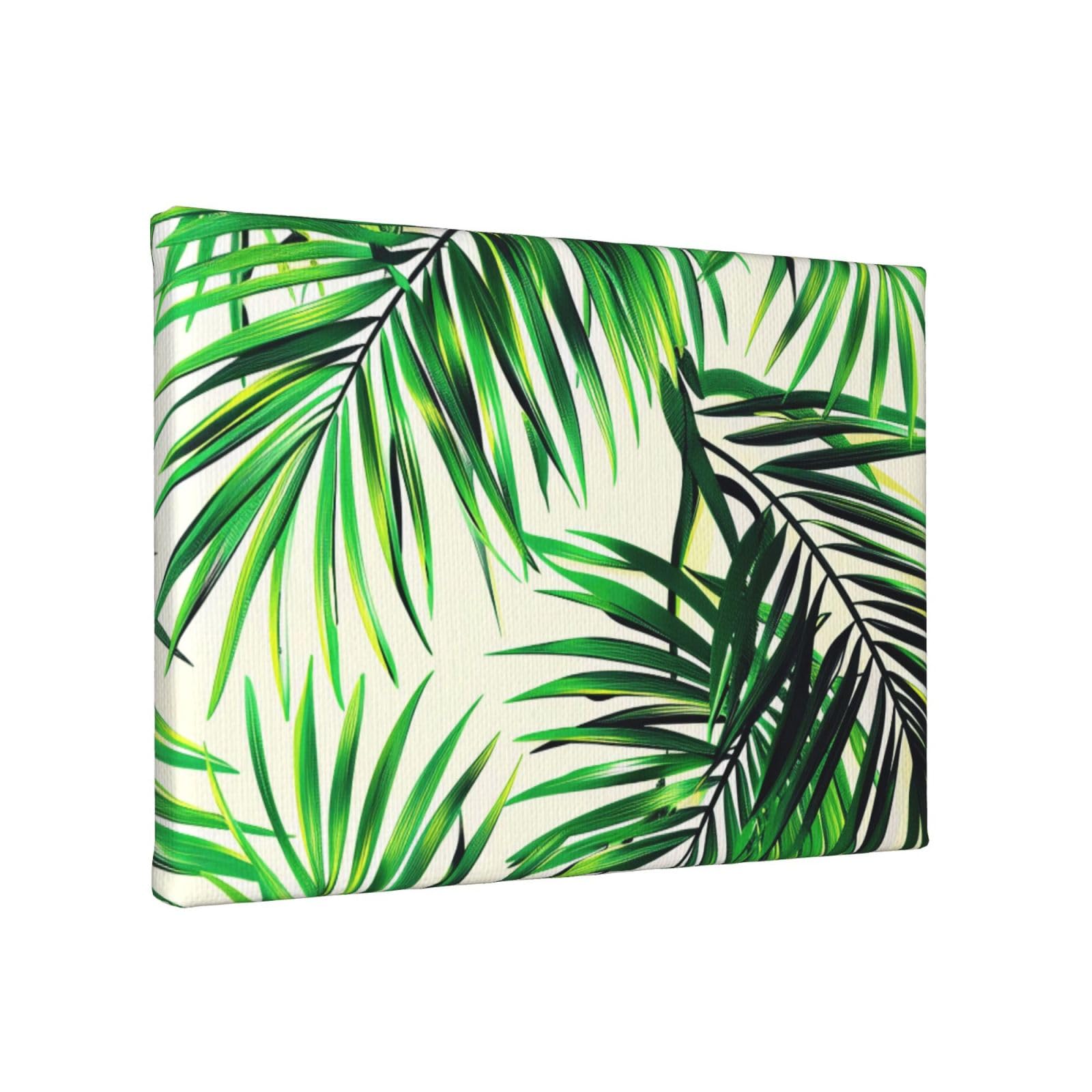 YKLJG Palm Tree Green Leaves Printed Wall Art Canvas Painting 30x20 CM Wooden Framed Picture Painting Artwork Prints for Bedroom Kitchen Home Office Decor