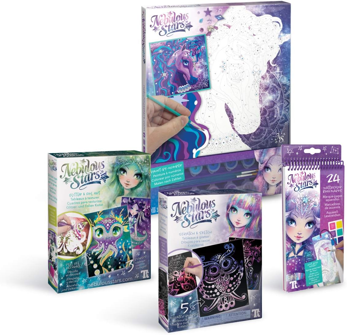 NEBULOUS STARS Creative Art Craft Bundle with Glitter and Foil Art, Scratch Painting, Watercolor Bookmarks and Paint by Number : Arts, Crafts & Sewing