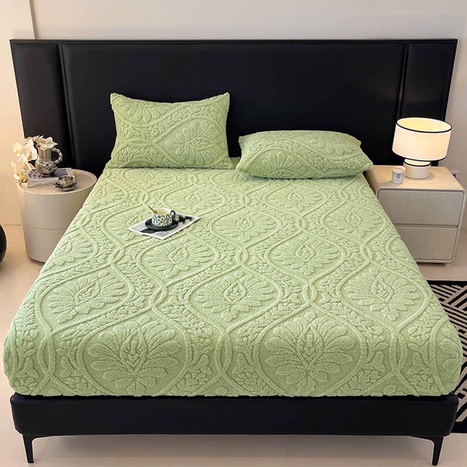 Green,90 * 200cmTWIN,LDLCYCN Mattress Protector Queen King Size Soft Taffeta Velvet Luxury Mattress Cover Bed Cover Fitted Sheet with Deep Pocket of 12In Mattress Pad Cover for All-Season
