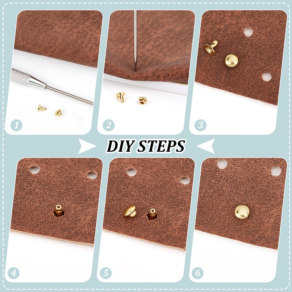 FINGERINSPIRE 320PCS 4mm Tubular Round Cap Leather Rivets Double Cap Rivets Metal Rapid Rivet for Studs Leather Craft Key Fob Clothing Pets Collar Boots (Antique Bronze Golden Gunmetal Platinum) - Image 3