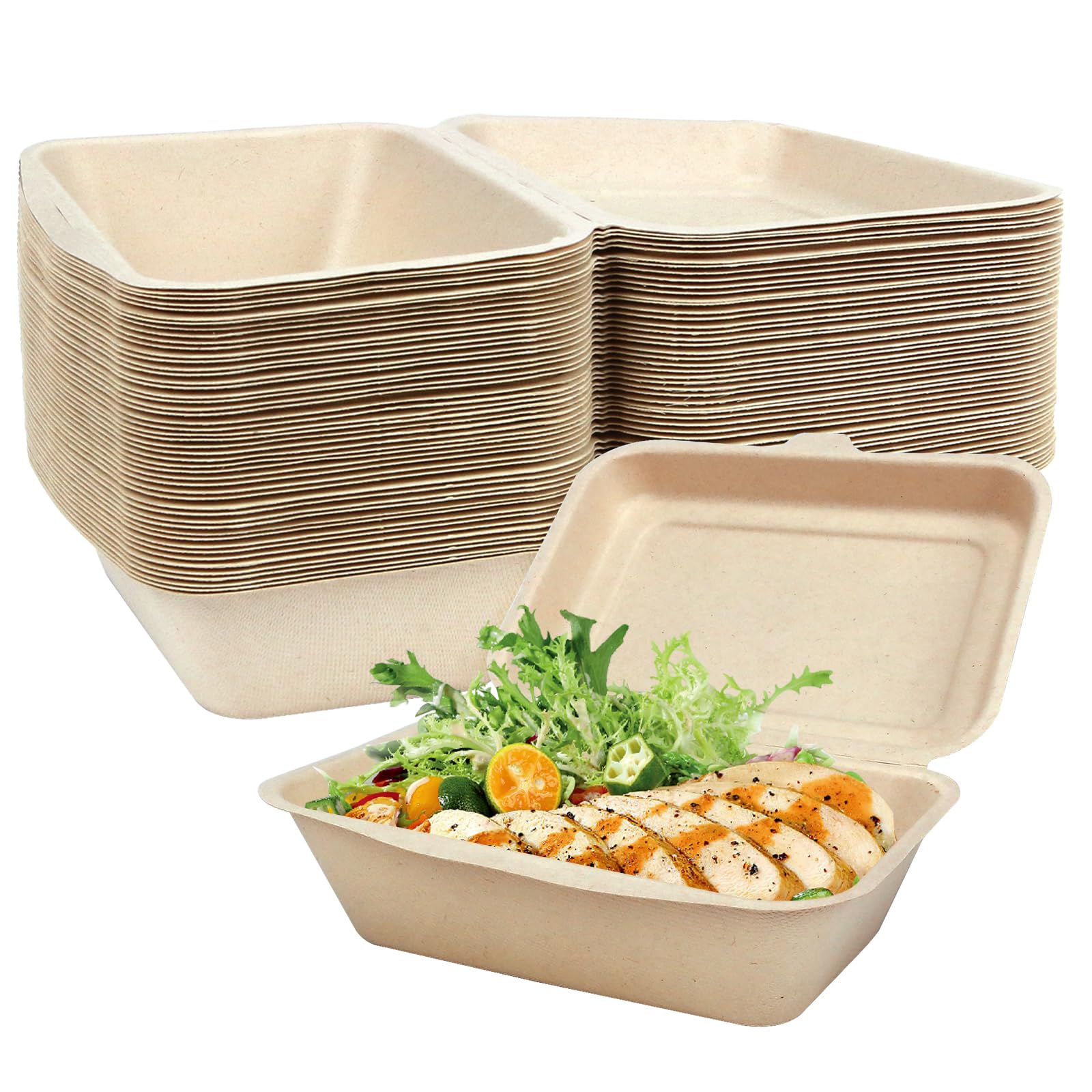 50 Pack Clamshell Take Out Food Containers,Small Disposable Compostable To Go Containers with Lids,7x5 Inch Heavy Duty Takeout To Go Box Biodegradable To Go Food Containers For Salad Sandwich