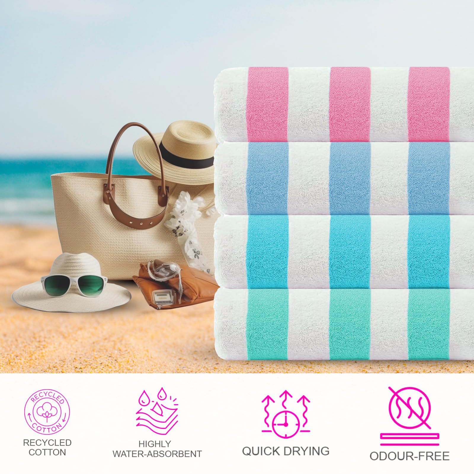 Casa Copenhagen Cabana Handtuch-Set 4-teilig 100% Baumwolle 75x150CM Rosa Meerblau Aquablau Petrol