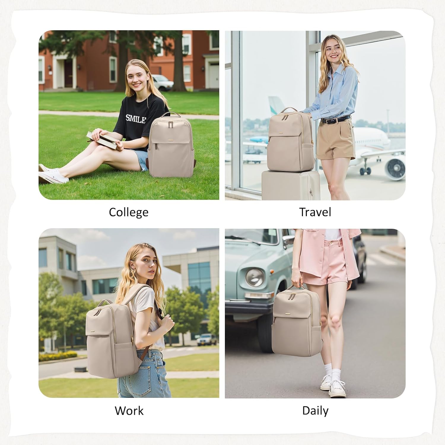 GOLF SUPAGS Laptop Backpack for Women Travel, Work & College Backpacks Fits 15.6" Laptop with Multiple Storage Pockets Airline Approved Carry-on Bag (Apricot)