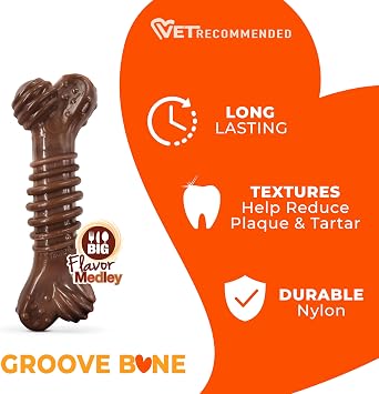 Nylabone Power Chew Dental Groove Bone Dog Chew Toy, Flavor Medley, Medium